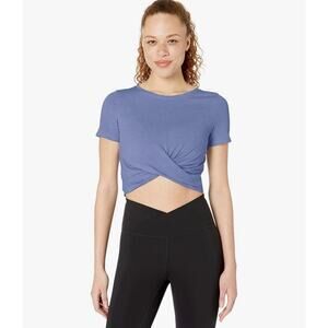 Core 10Women Soft Cotton Knot Front Cropped Yoga T-Shirt Light Blue Top size 3x